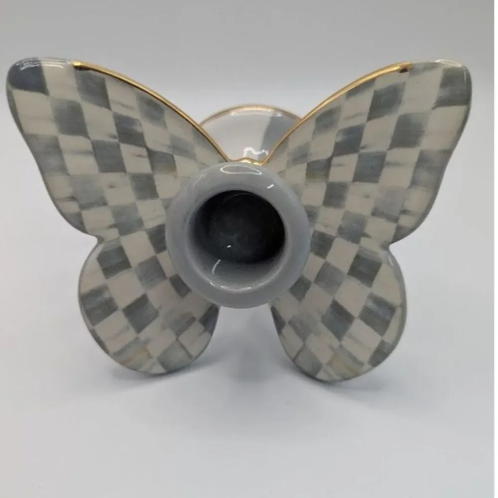 MacKenzie-Childs Sterling Check Butterfly Candle Holder Courtly Check LED Taper